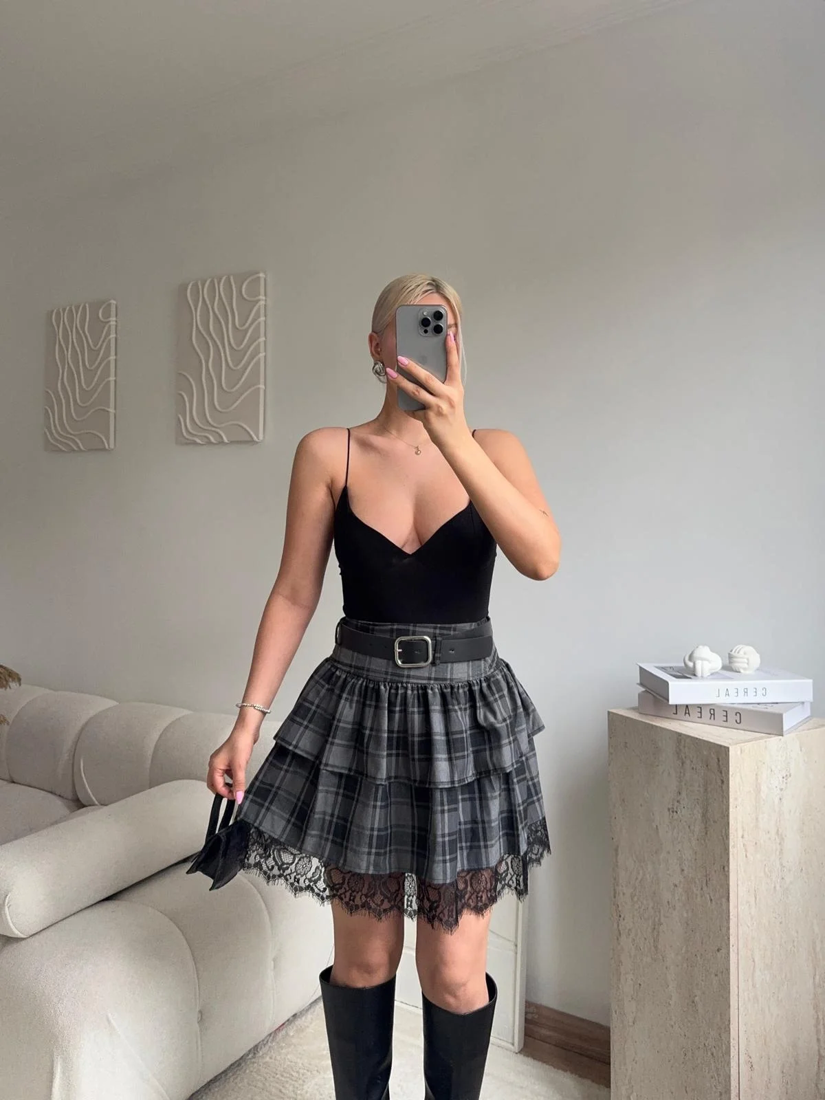 Ekose Dantel Detay Etek - FÜME