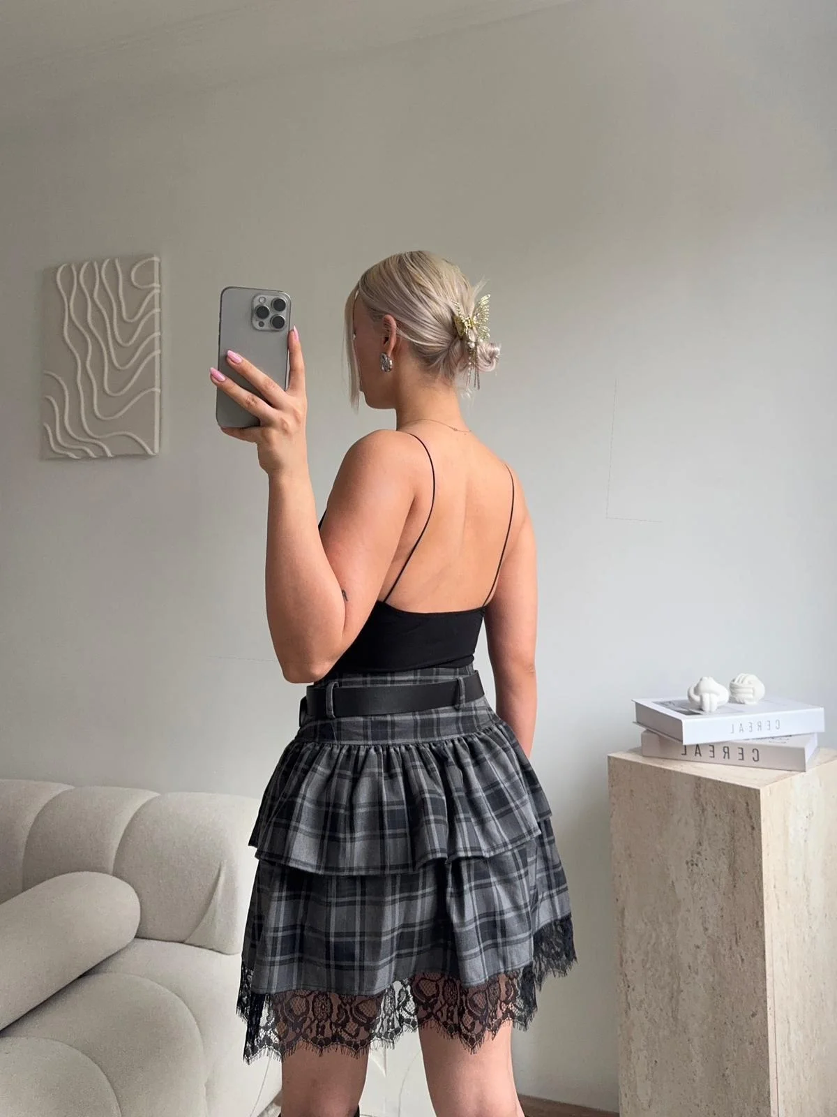 Ekose Dantel Detay Etek - FÜME