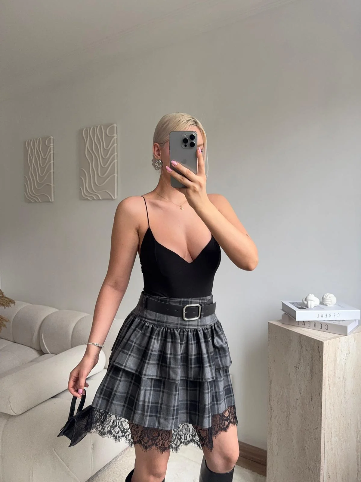 Ekose Dantel Detay Etek - FÜME