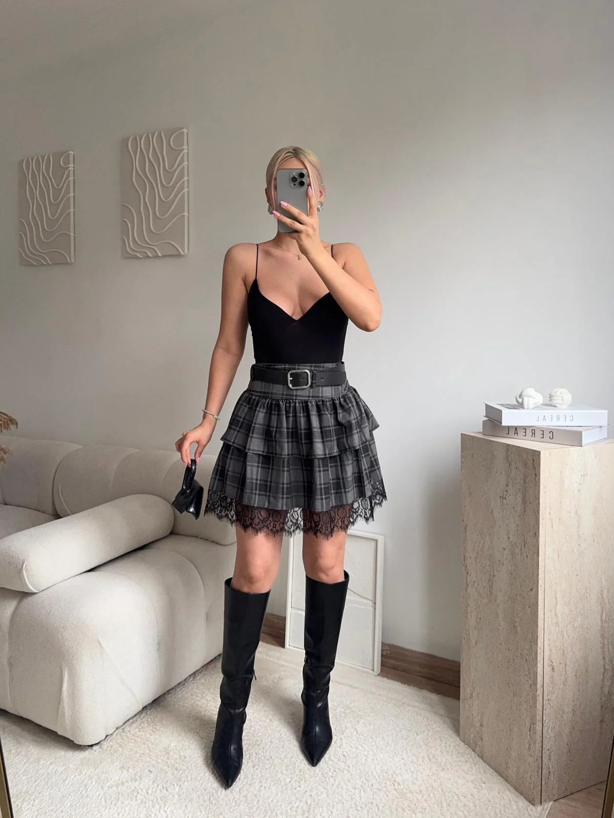 Ekose Dantel Detay Etek - FÜME