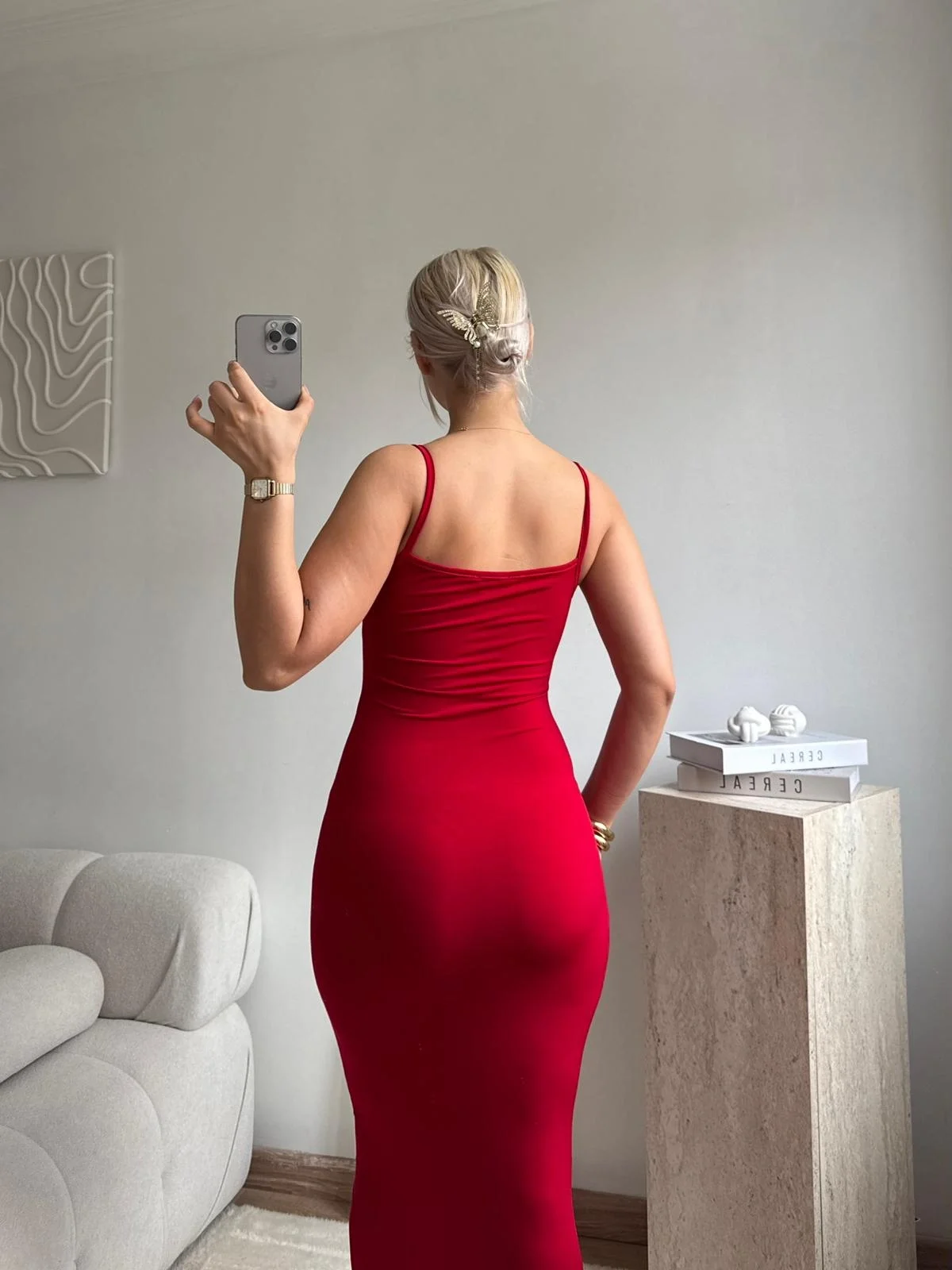 Kırmızı Askılı Maxi Elbise
