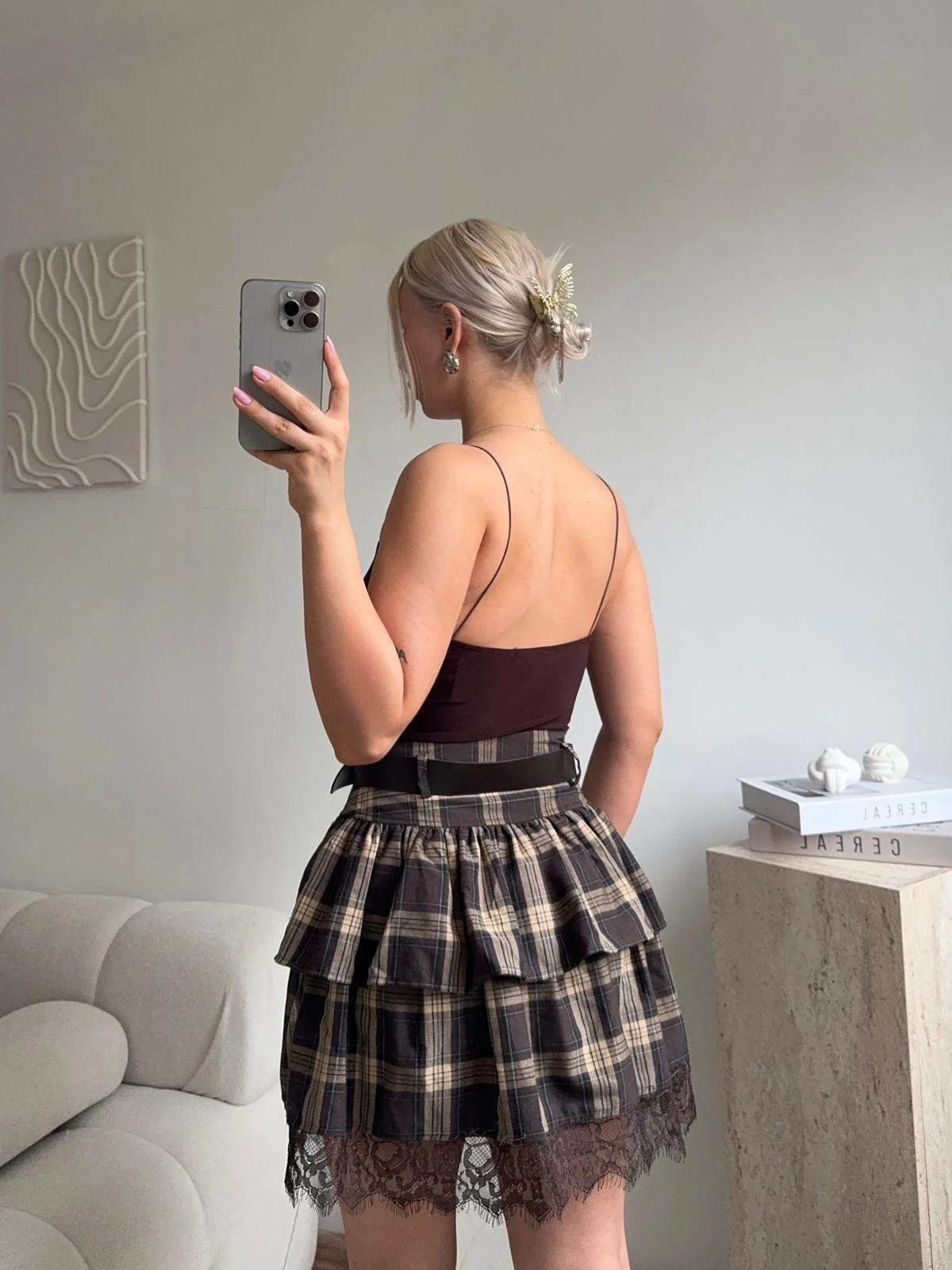 İp Askılı V Yaka Sırt Dekolteli Bodysuit - KAHVE