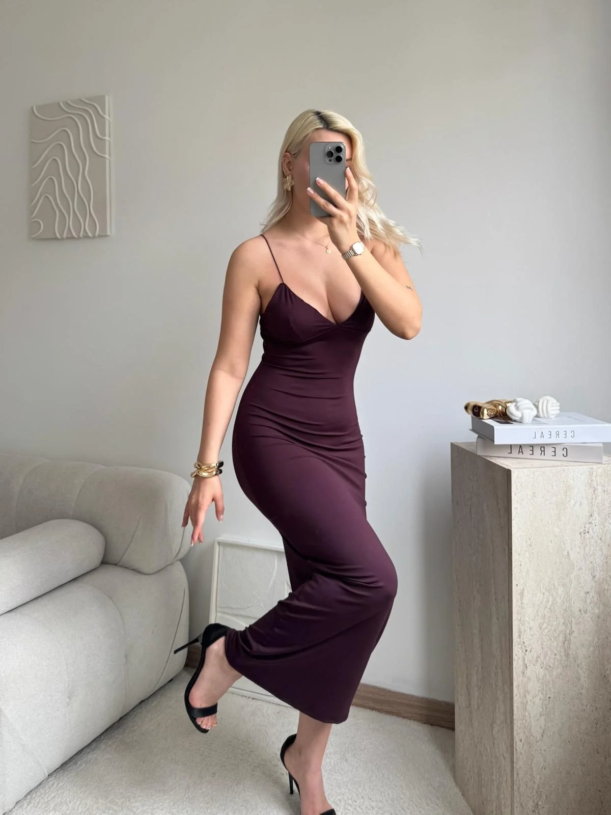 Askılı V Yaka Premium Elbise