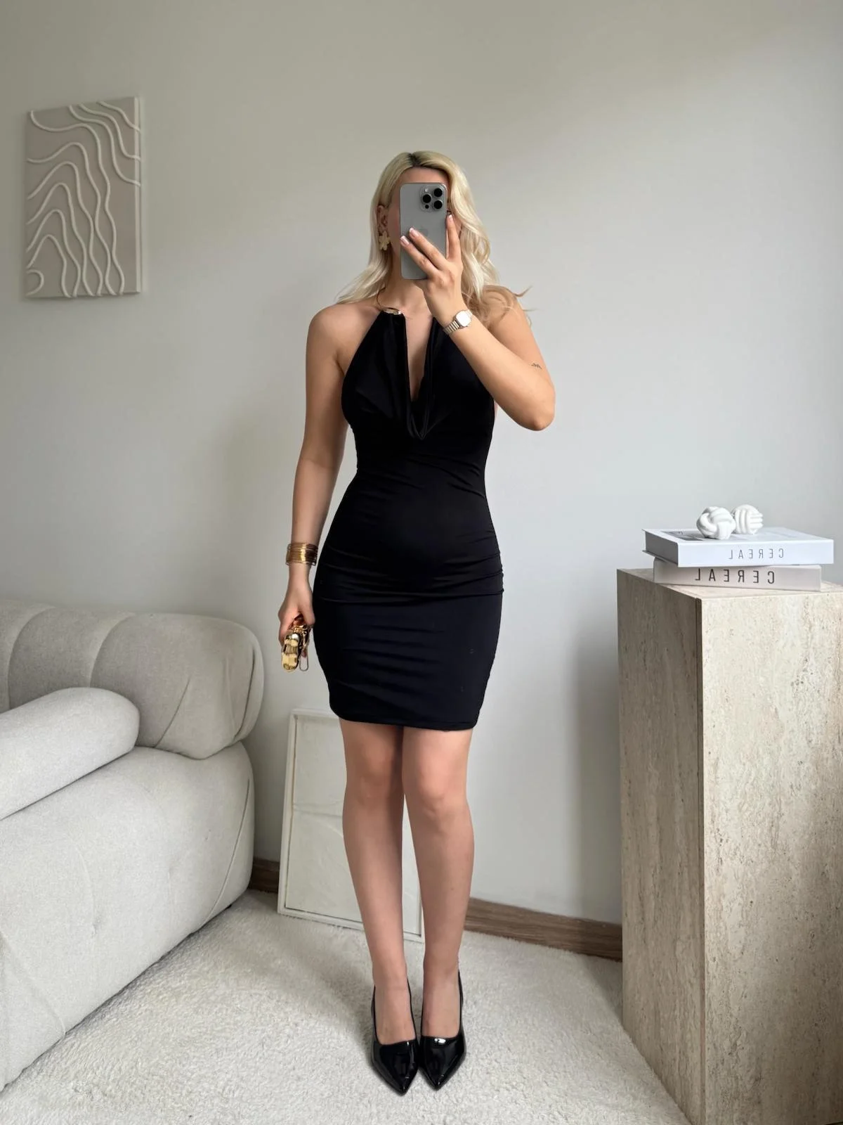 Boyun Aksesuar Degaje Mini Elbise - SİYAH