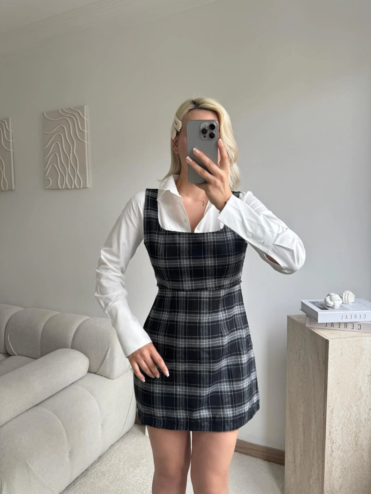 Kareli Jile Gömlek Elbise - FÜME