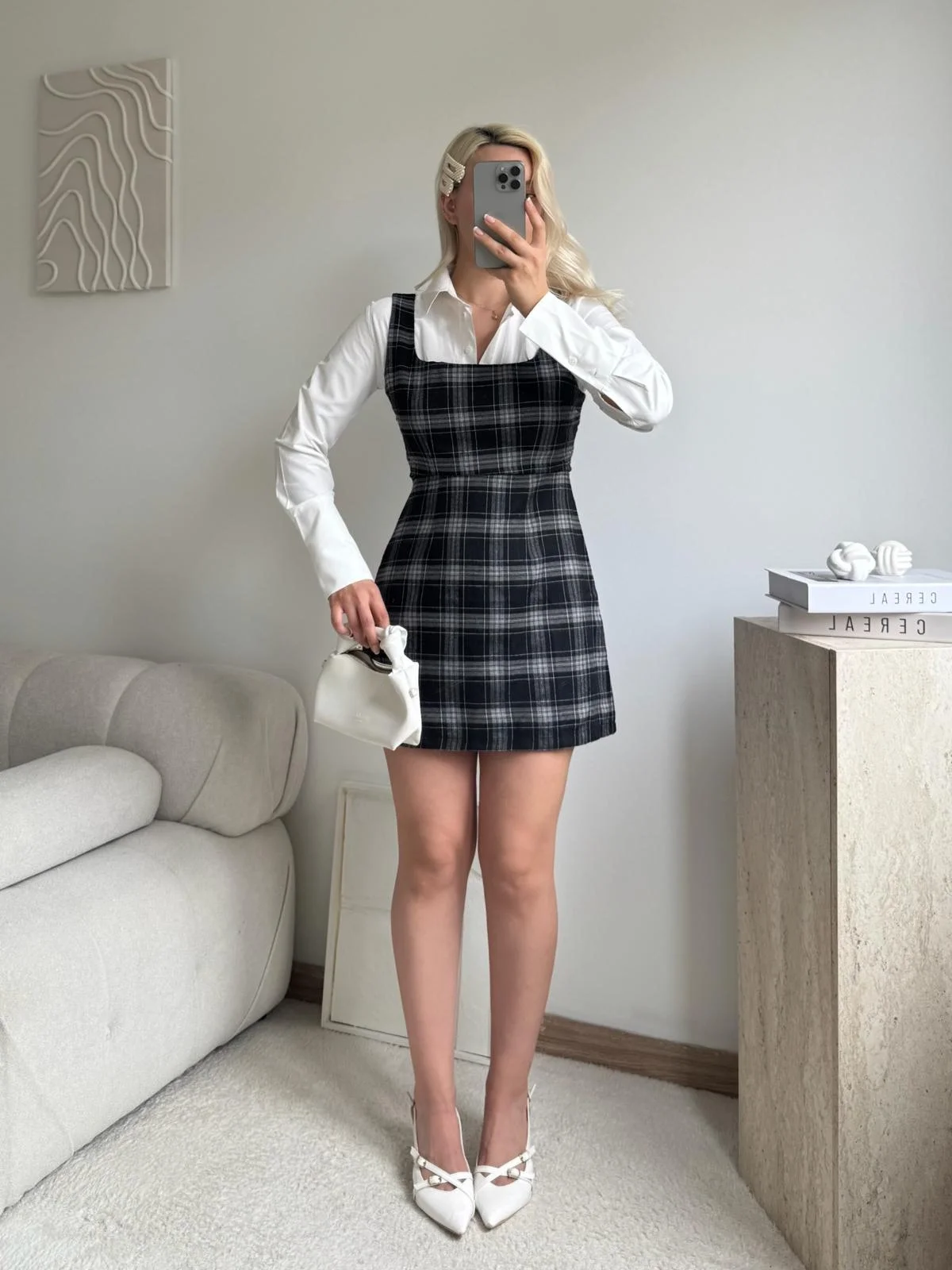 Kareli Jile Gömlek Elbise - FÜME