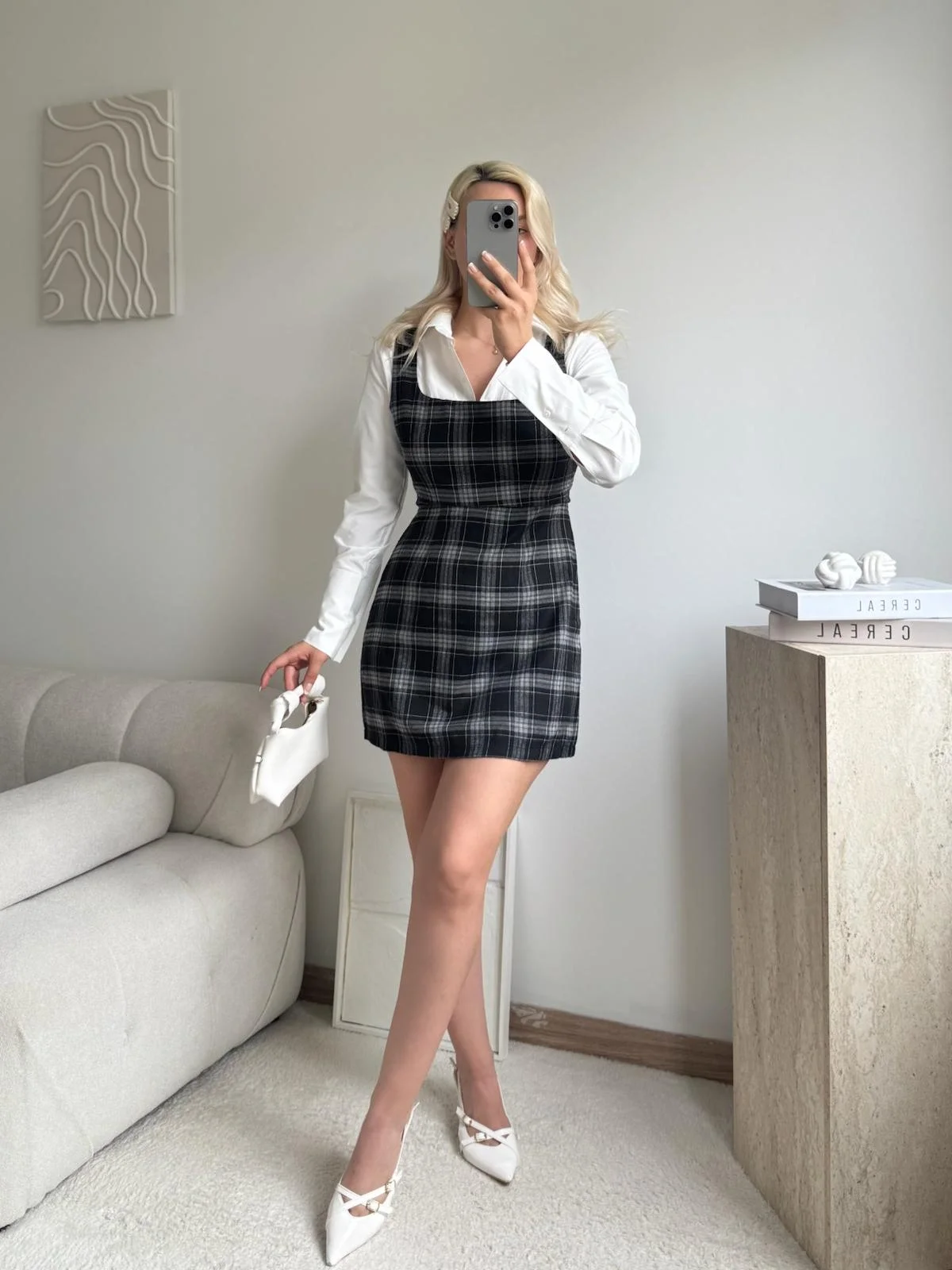 Kareli Jile Gömlek Elbise - FÜME