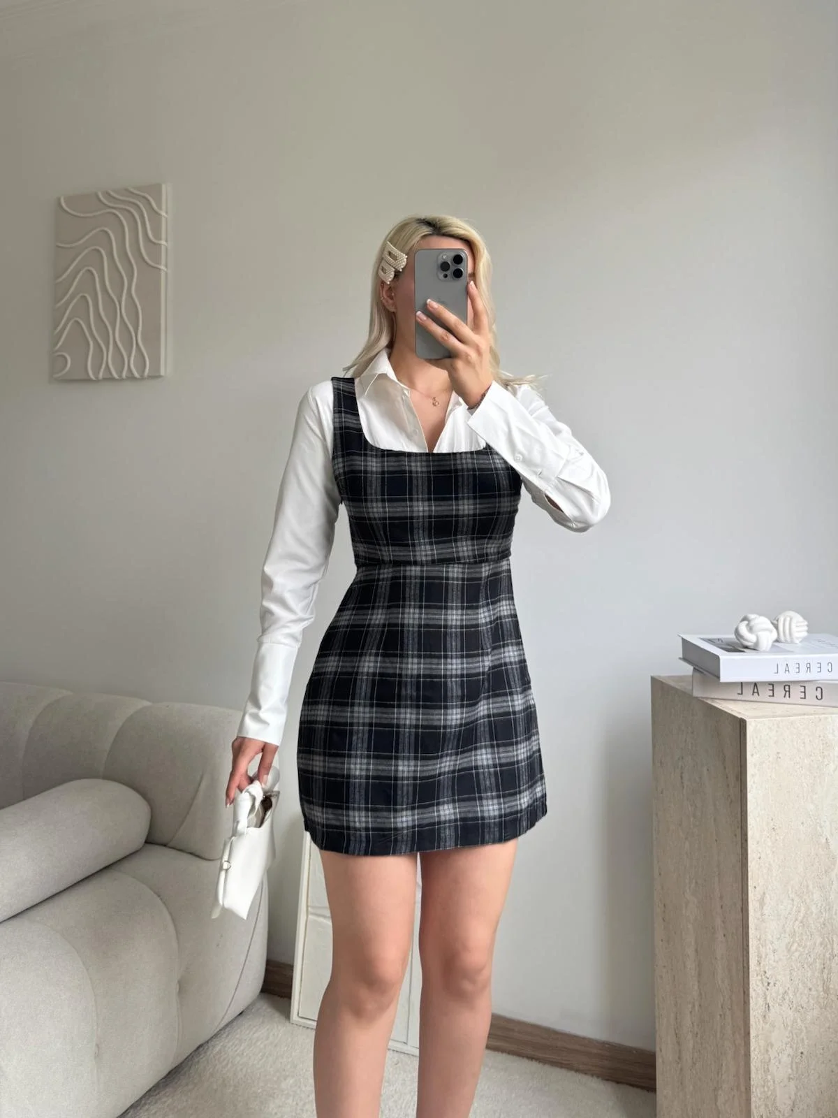 Kareli Jile Gömlek Elbise - FÜME