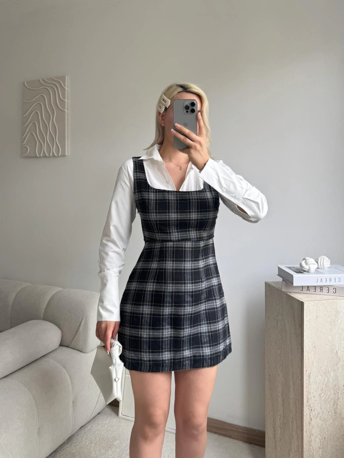 Kareli Jile Gömlek Elbise - FÜME