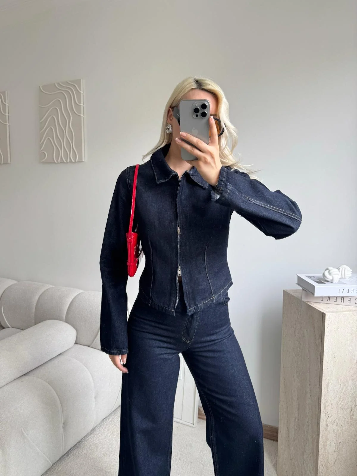 Çift Fermuarlı Denim Takım