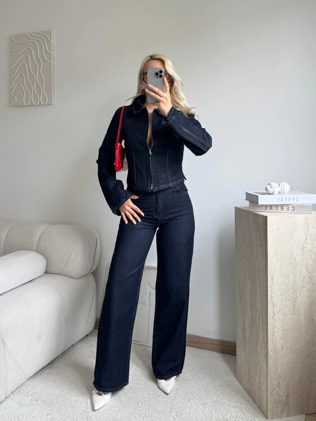 Çift Fermuarlı Denim Takım