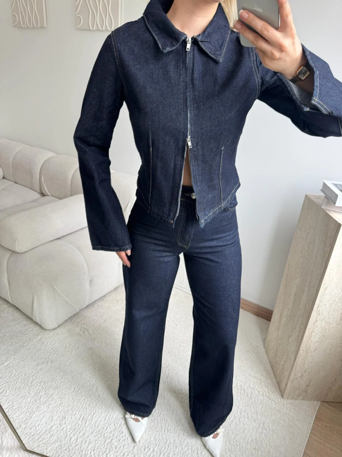 Çift Fermuarlı Denim Takım