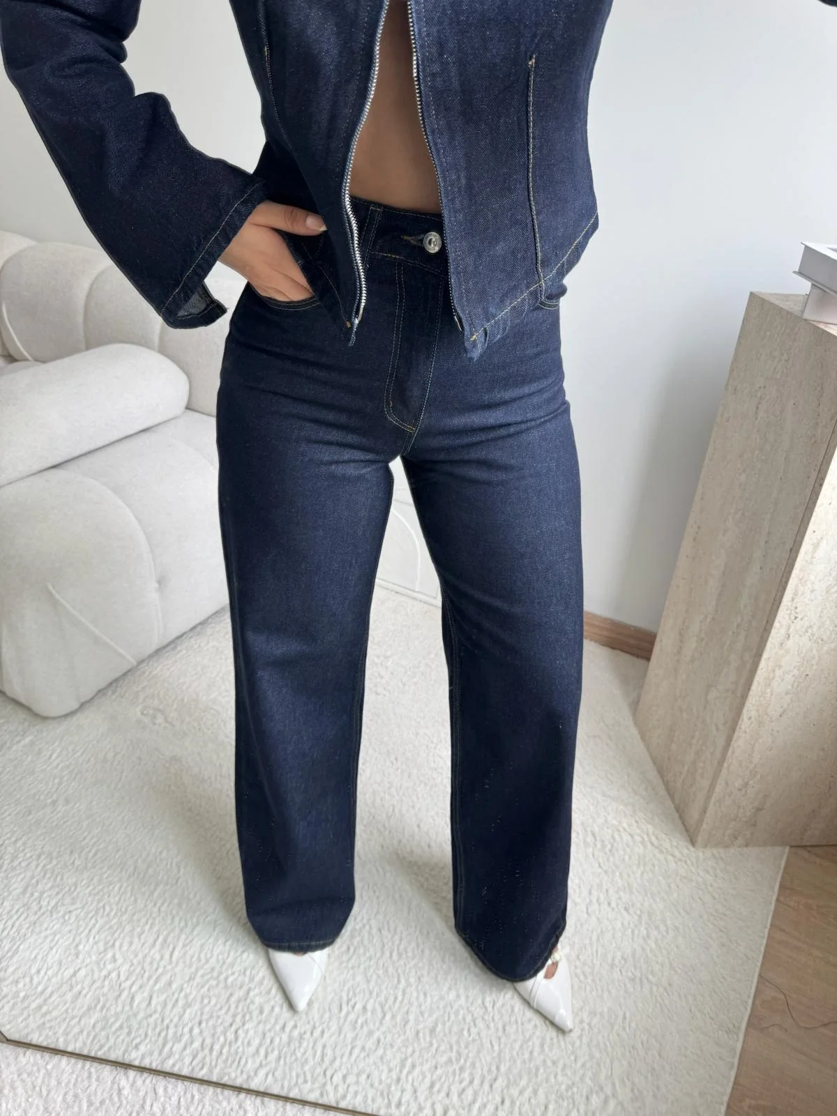 Çift Fermuarlı Denim Takım