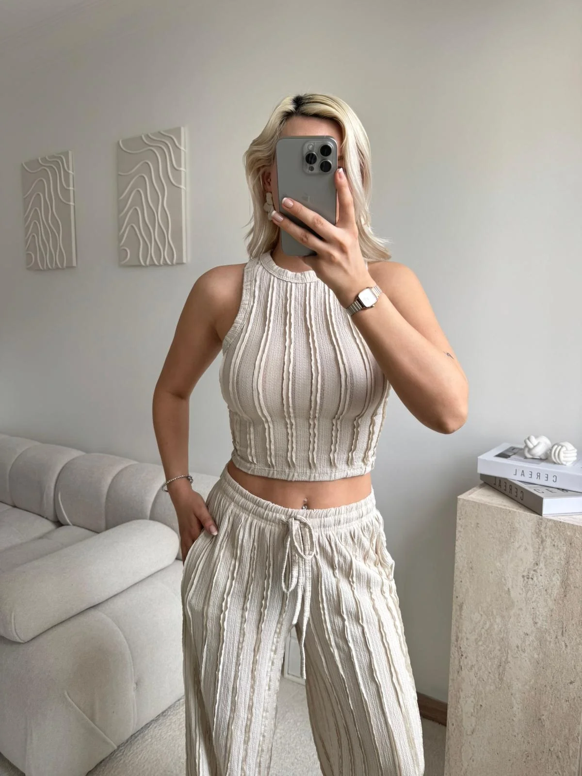 Halter Fitilli İkili Takım - BEJ