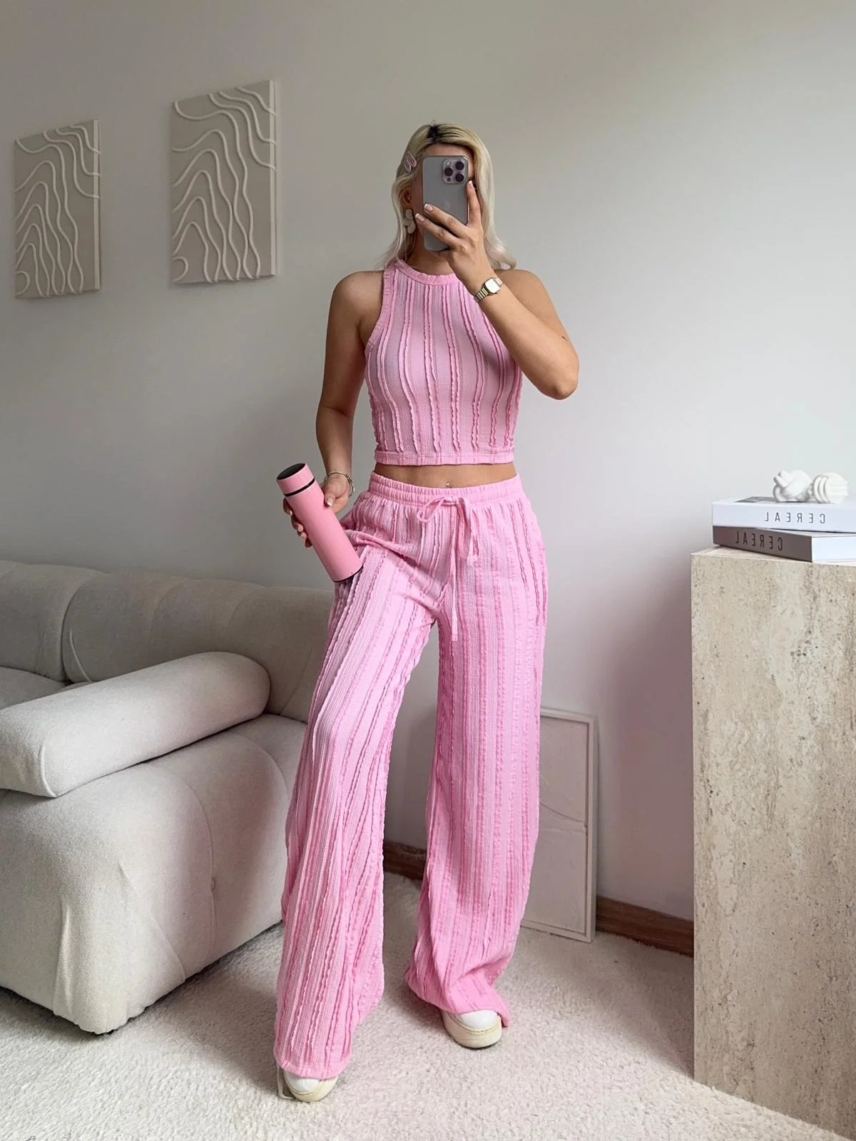 Halter Fitilli İkili Takım - PEMBE