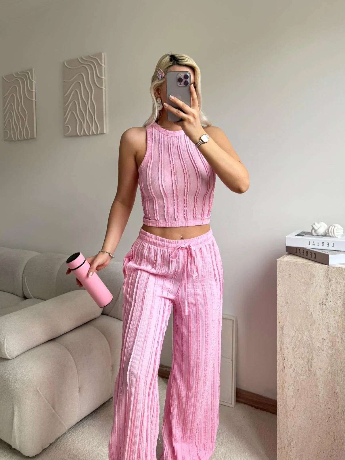 Halter Fitilli İkili Takım - PEMBE
