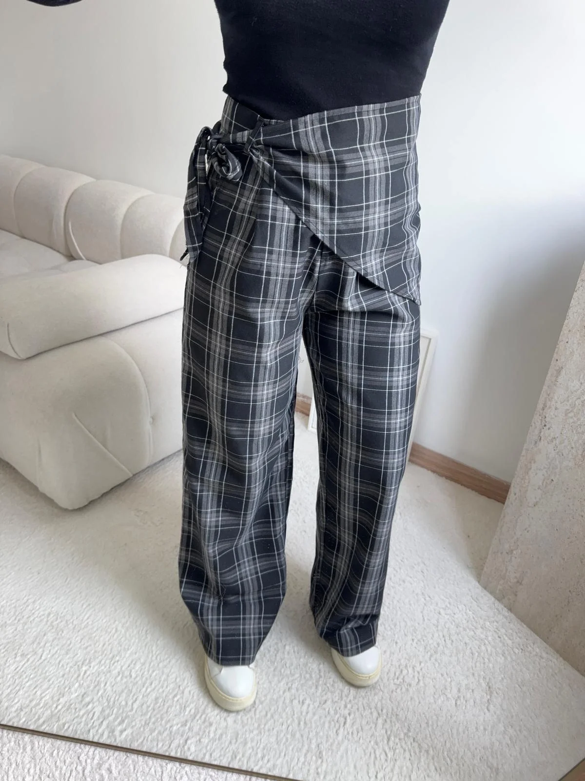 Bel Fular Ekose Pantolon - LACİVERT