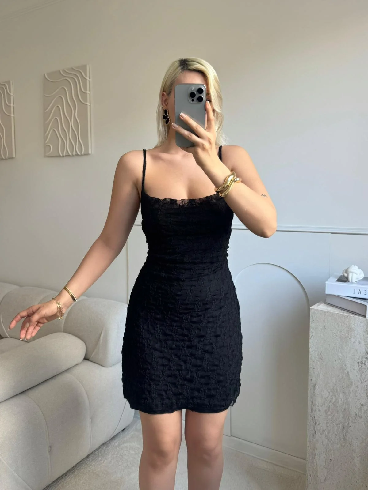 Astarlı İp Askı Dantel Elbise