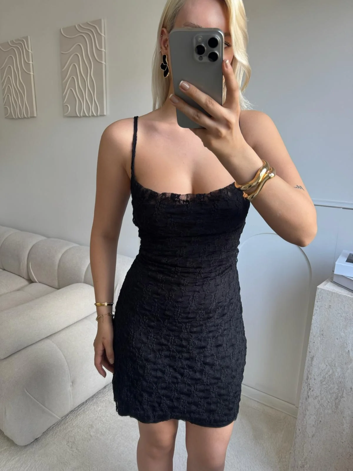 Astarlı İp Askı Dantel Elbise