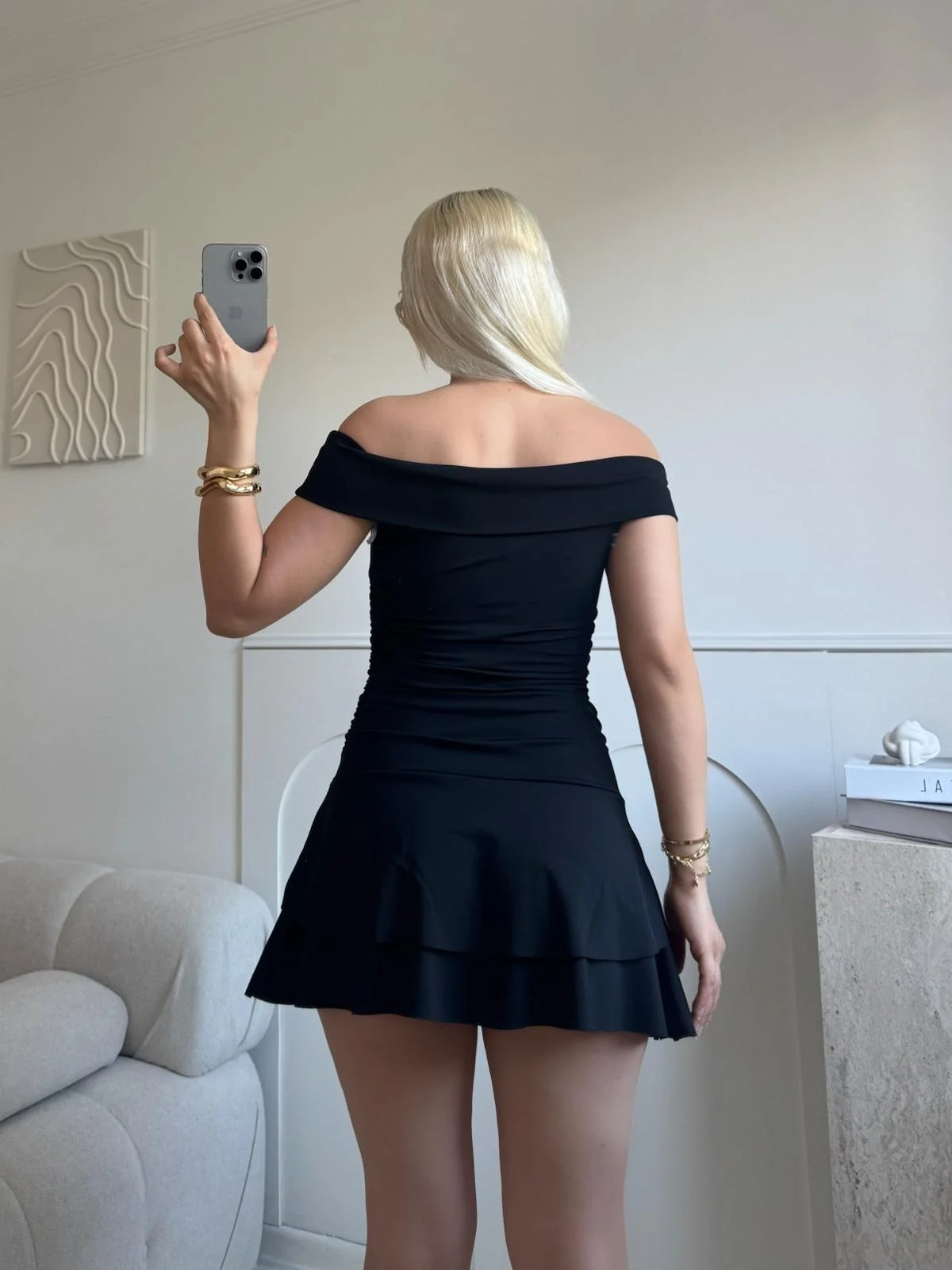 Madonna Yaka Fırfırlı Elbise - SİYAH