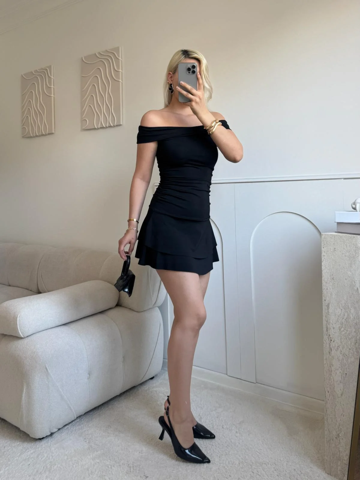 Madonna Yaka Fırfırlı Elbise - SİYAH