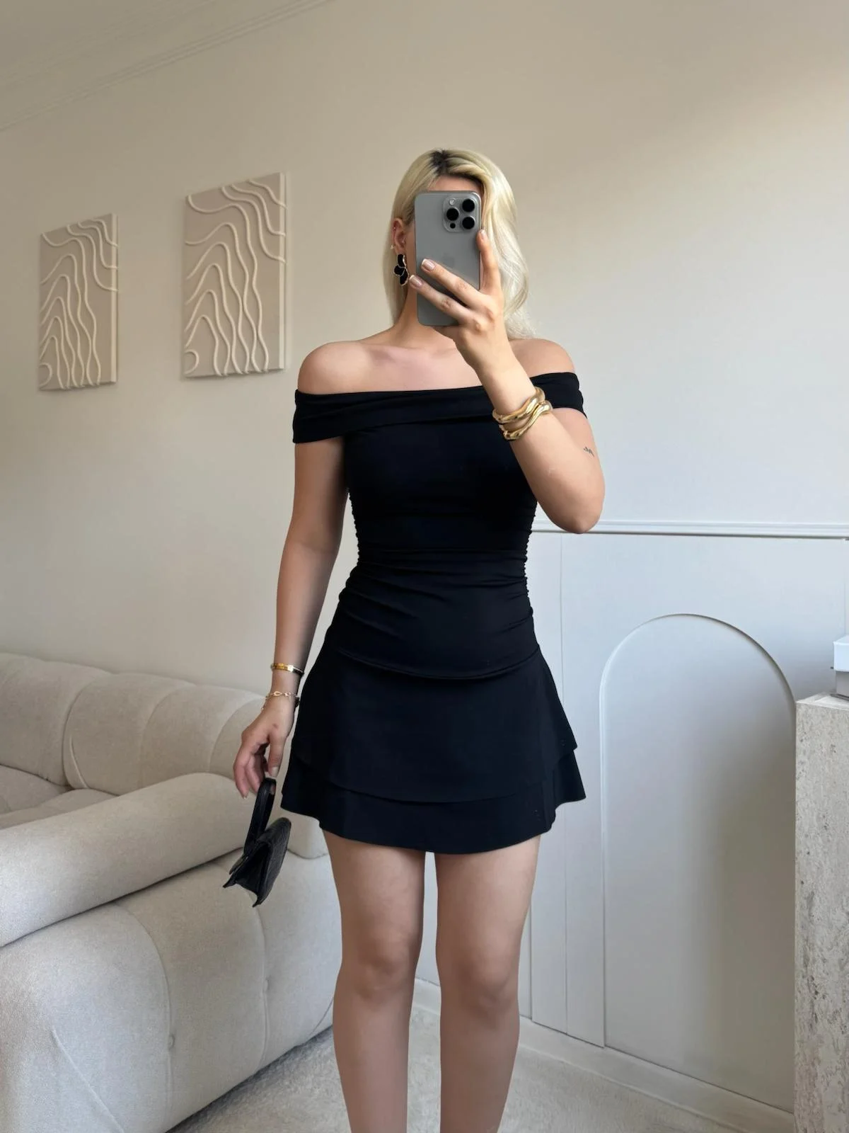 Madonna Yaka Fırfırlı Elbise - SİYAH