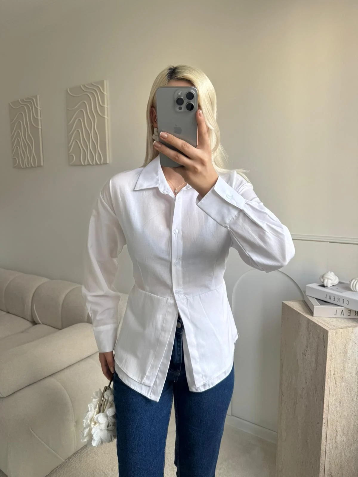 Arkası Bağlamalı Belden Bağlamalı Gömlek - BEYAZ