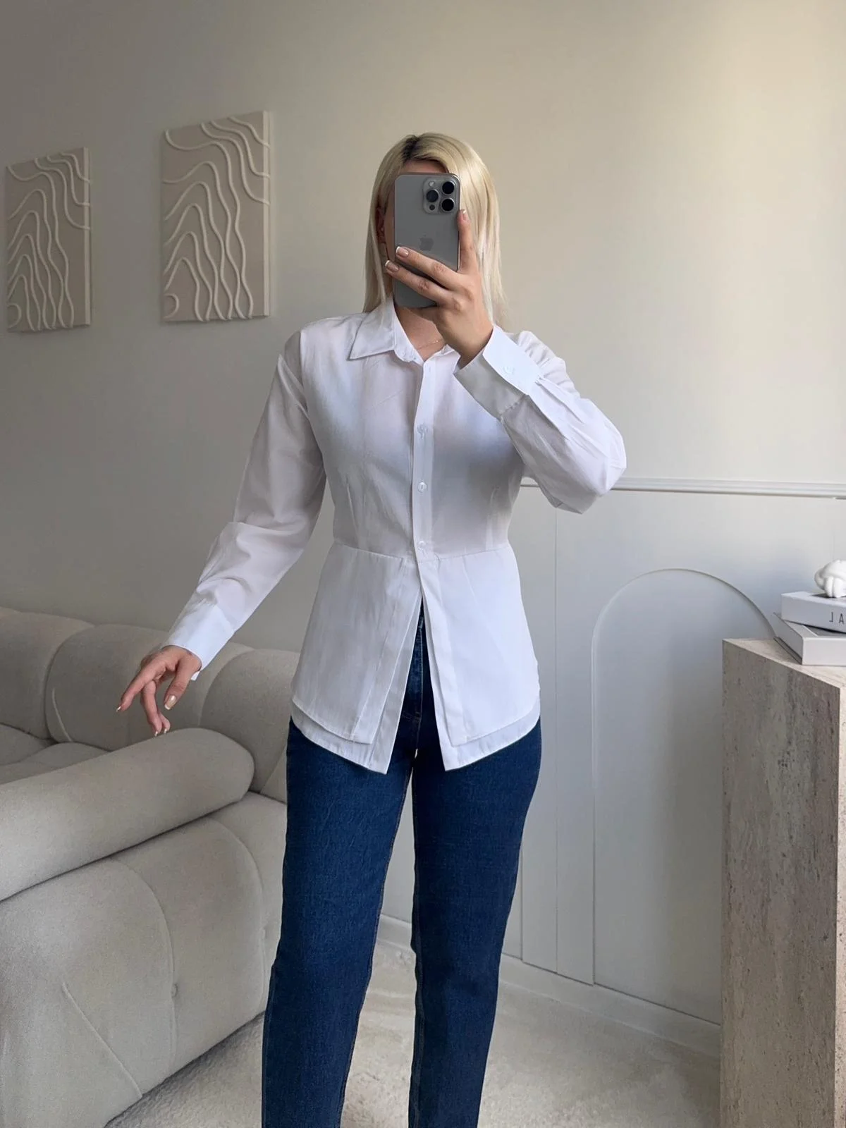 Arkası Bağlamalı Belden Bağlamalı Gömlek - BEYAZ