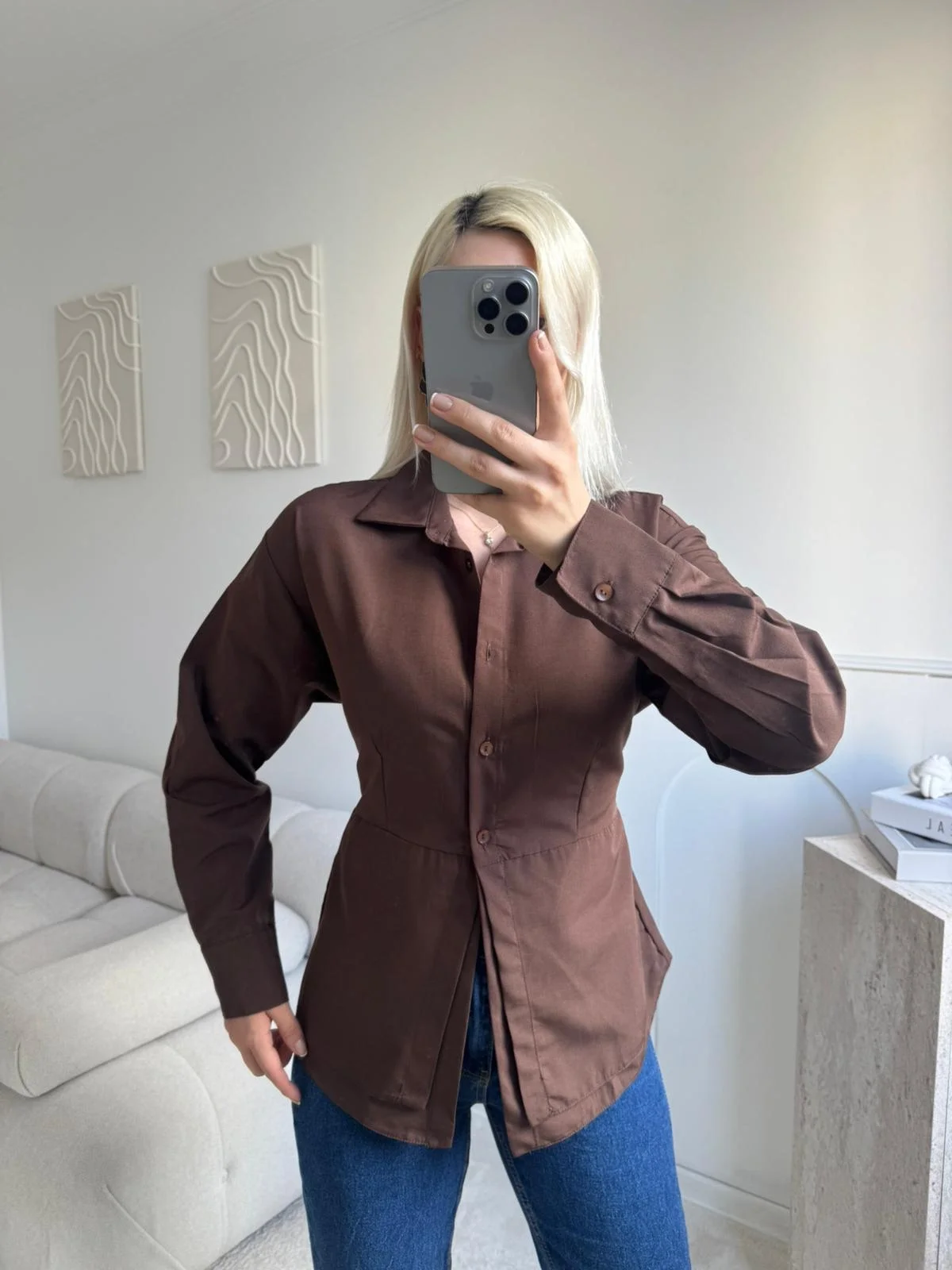 Arkası Bağlamalı Belden Bağlamalı Gömlek - KAHVE