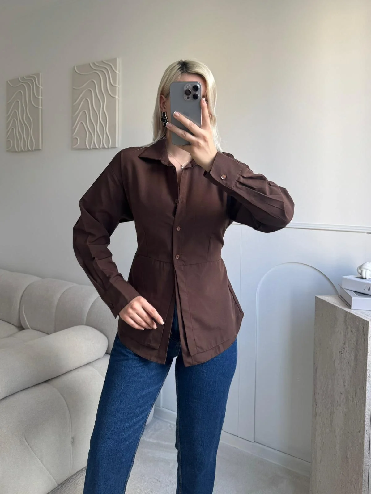 Arkası Bağlamalı Belden Bağlamalı Gömlek - KAHVE