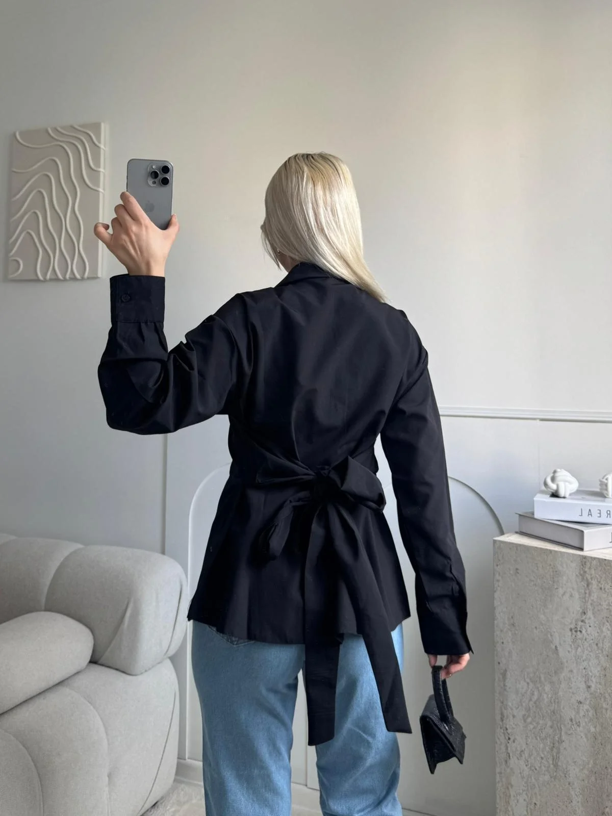 Arkası Bağlamalı Belden Bağlamalı Gömlek - SİYAH