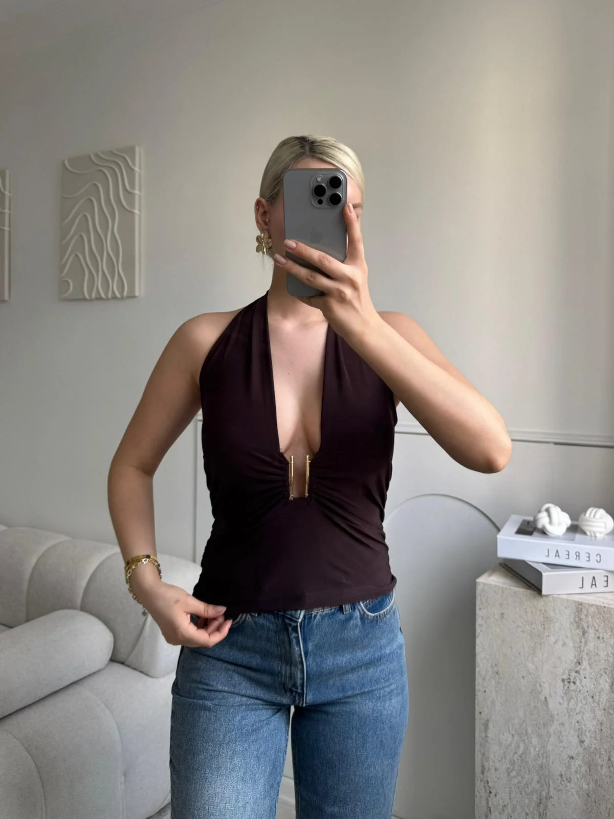 Boyun Bağlamalı Aksesuar Crop - KAHVE