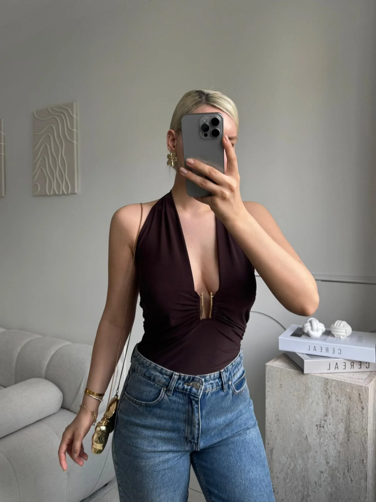 Boyun Bağlamalı Aksesuar Crop - KAHVE