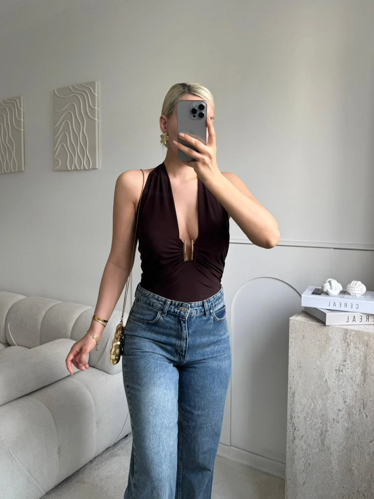 Boyun Bağlamalı Aksesuar Crop - KAHVE