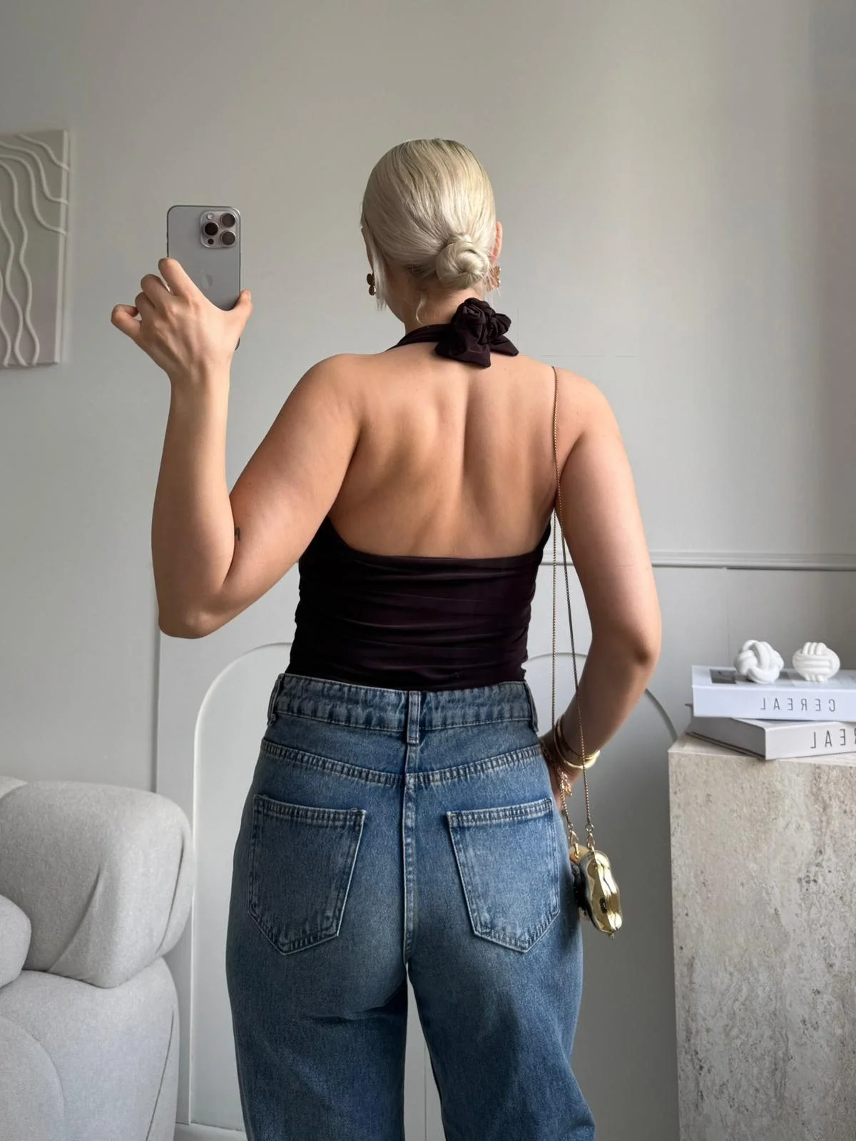 Boyun Bağlamalı Aksesuar Crop - KAHVE