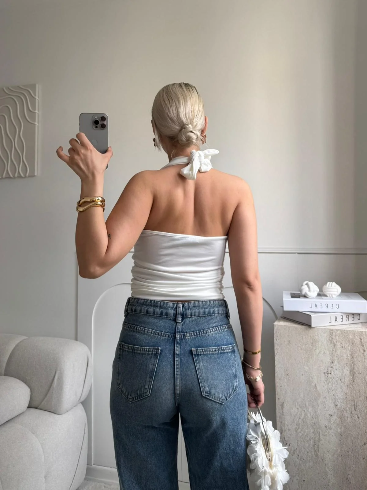 Boyun Bağlamalı Aksesuar Crop - BEYAZ