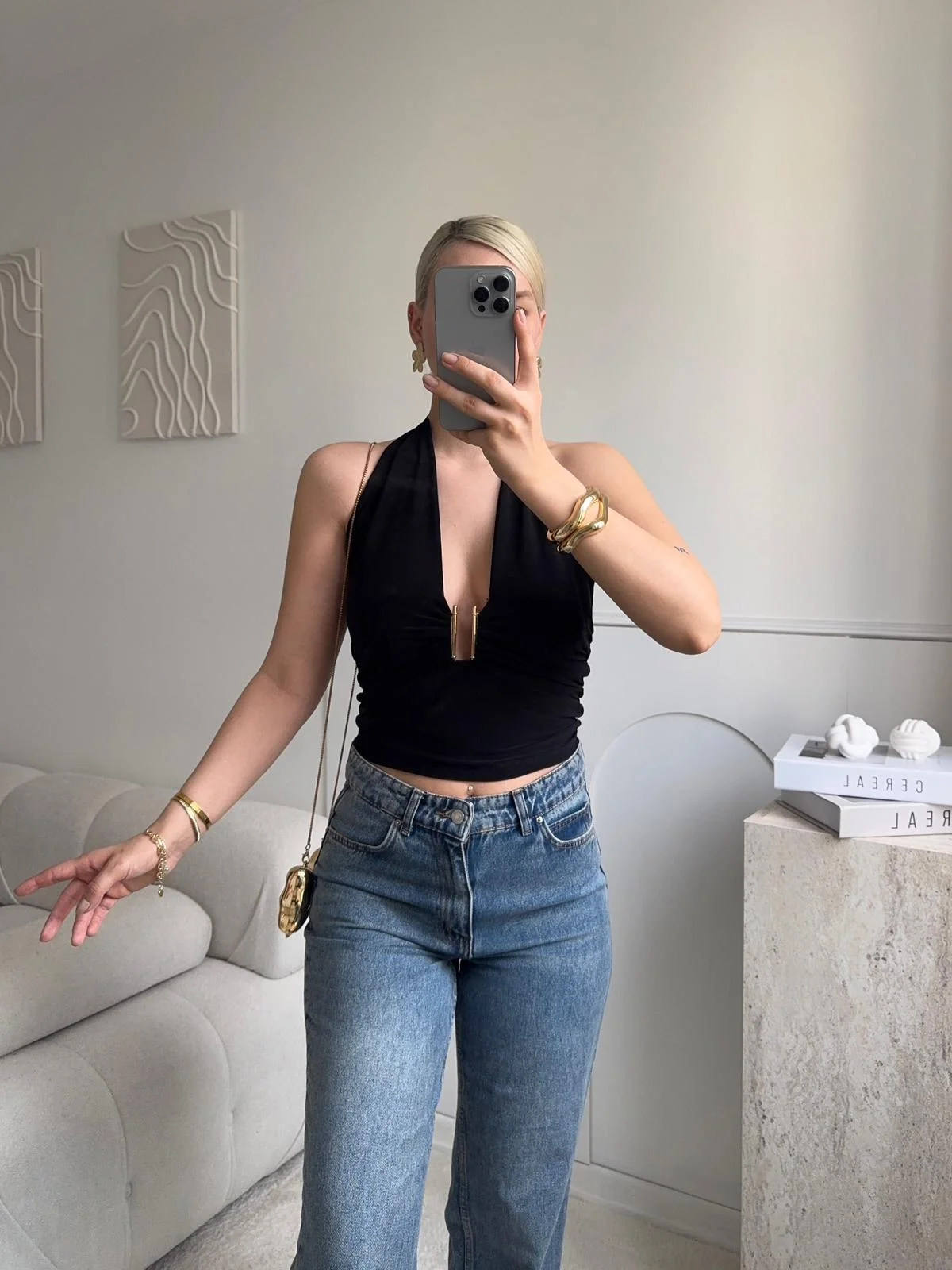 Boyun Bağlamalı Aksesuar Crop - SİYAH