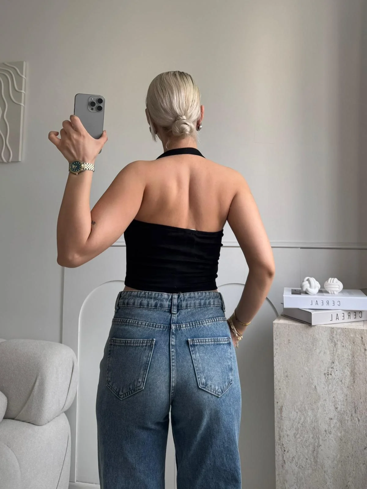 Boyun Kemerli Crop - SİYAH