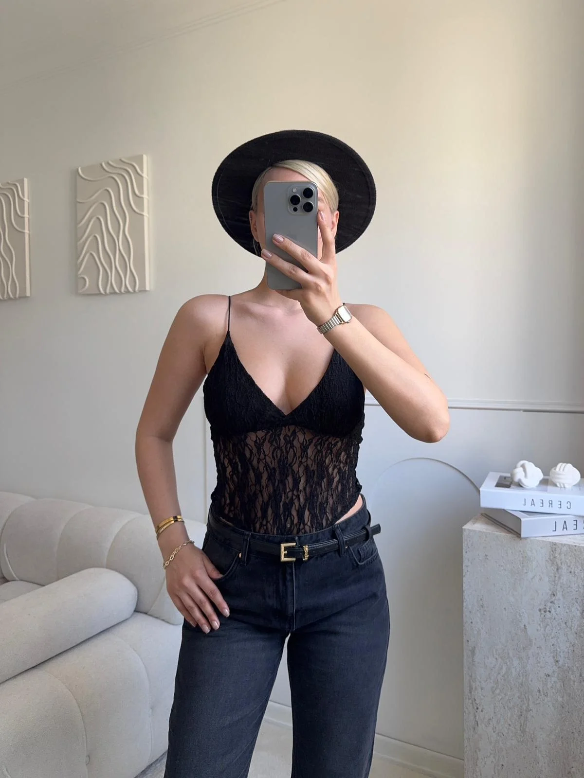 Askılı Dantel Bodysuit - SİYAH