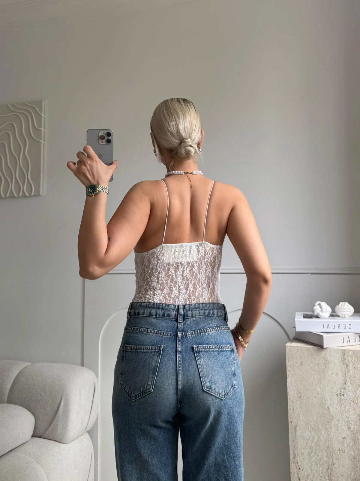 Askılı Dantel Bodysuit - BEYAZ