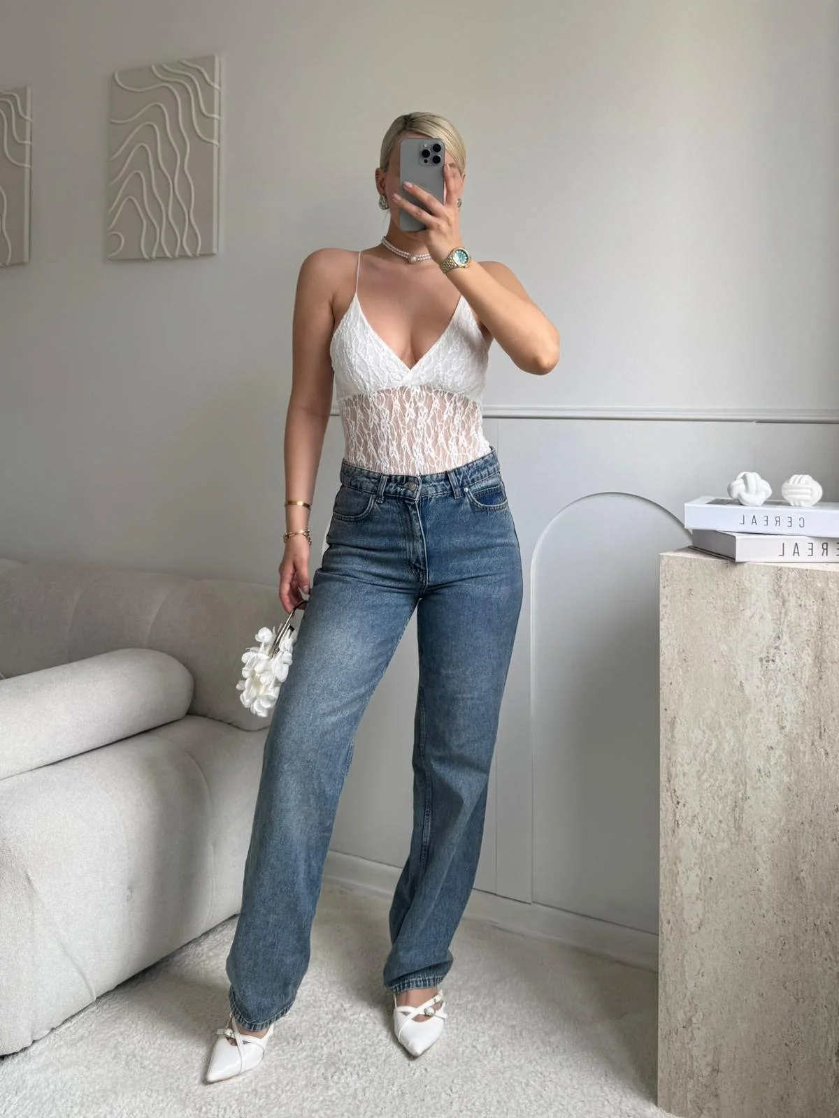 Askılı Dantel Bodysuit - BEYAZ