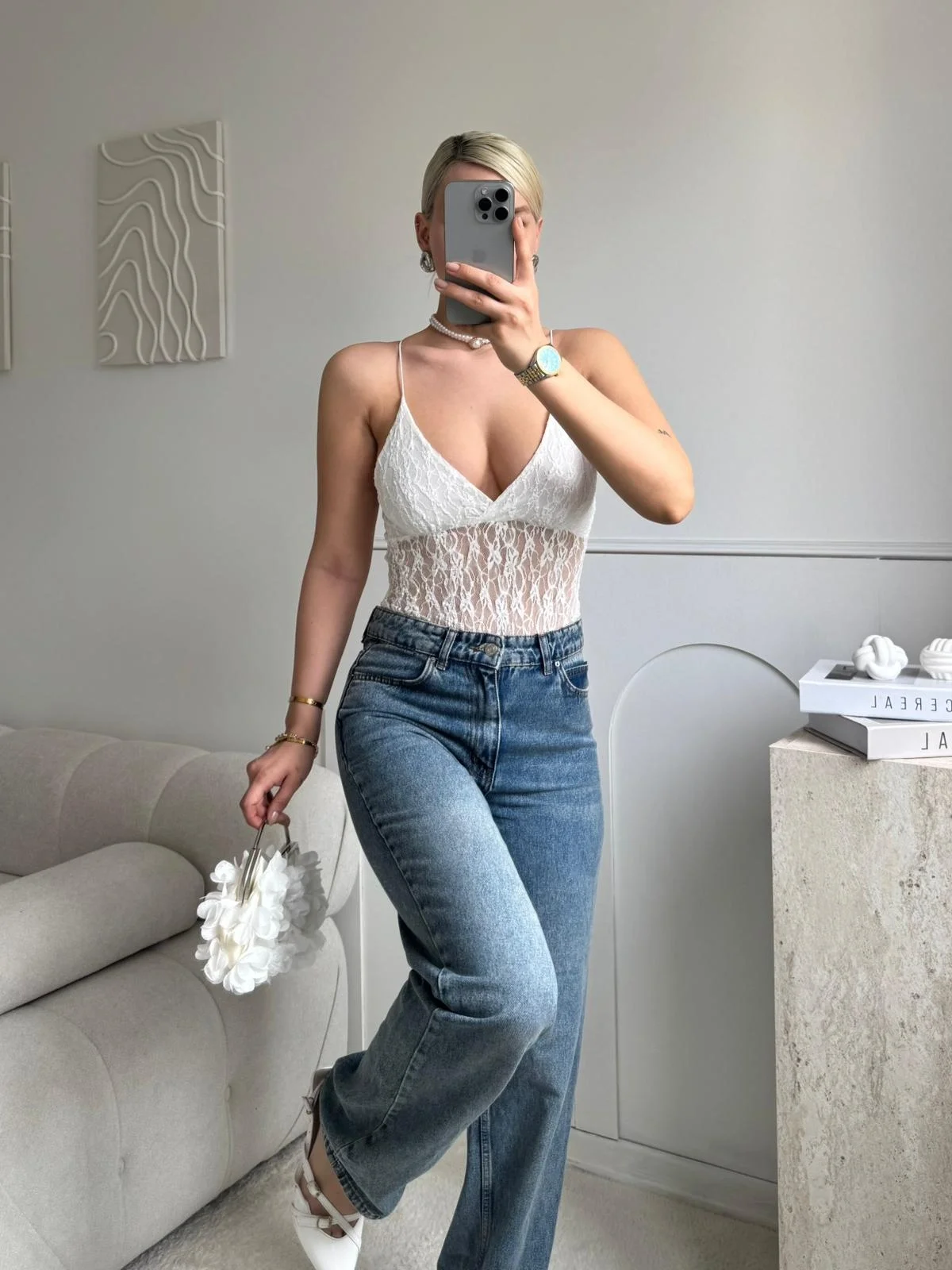 Askılı Dantel Bodysuit - BEYAZ