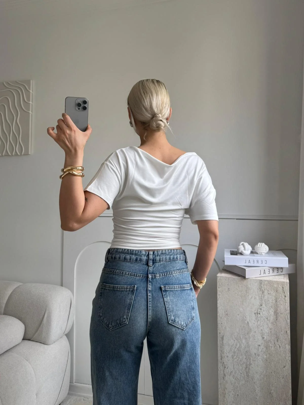 Kayık Yaka Bluz - BEYAZ