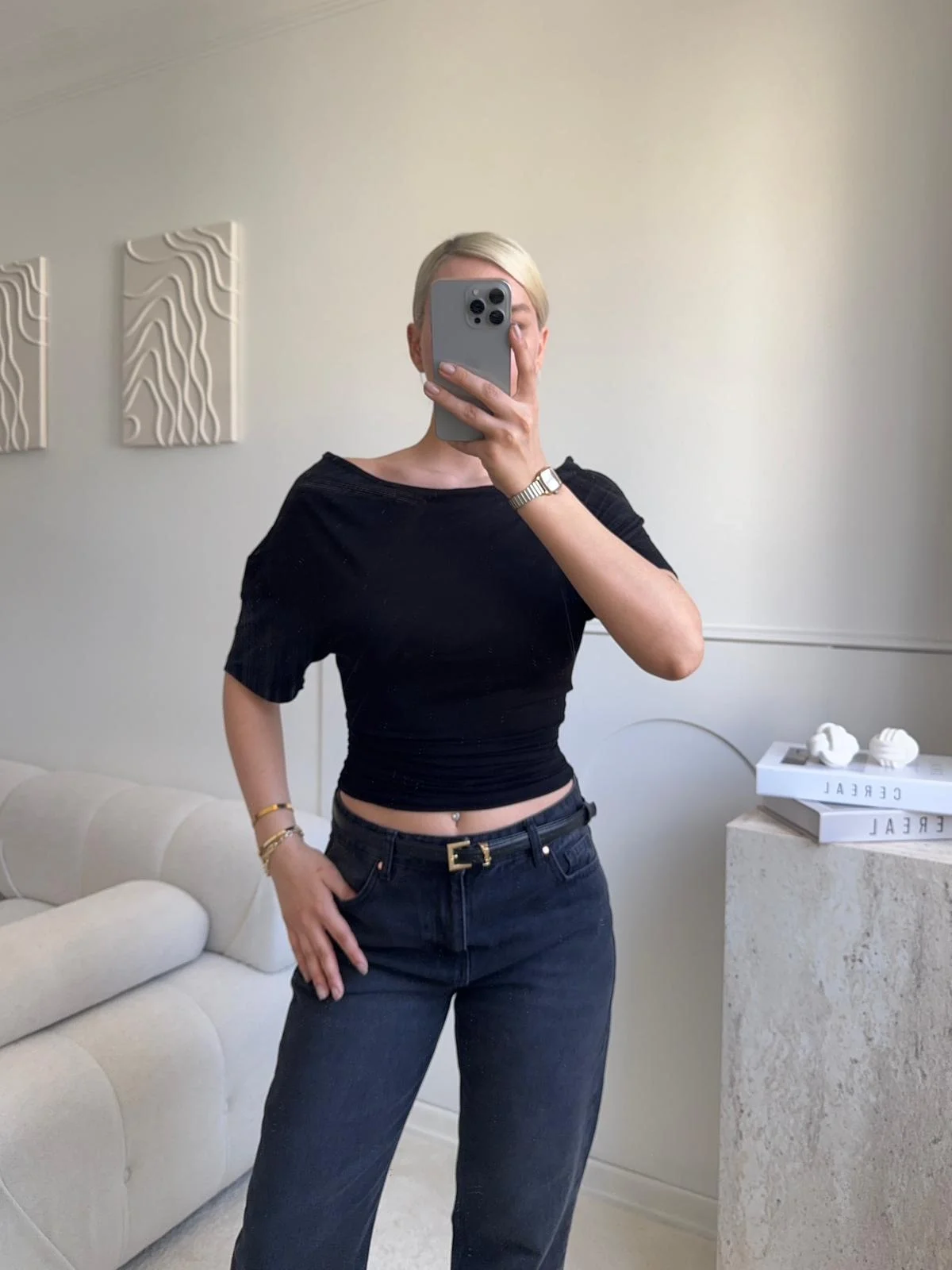 Kayık Yaka Bluz - SİYAH