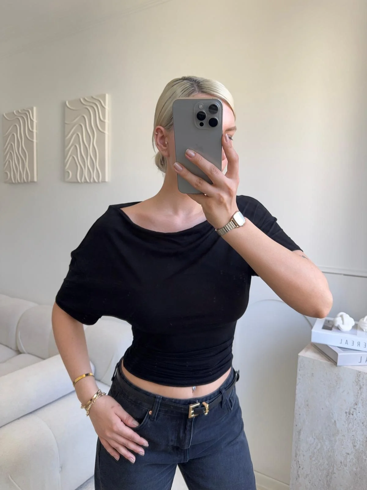 Kayık Yaka Bluz - SİYAH