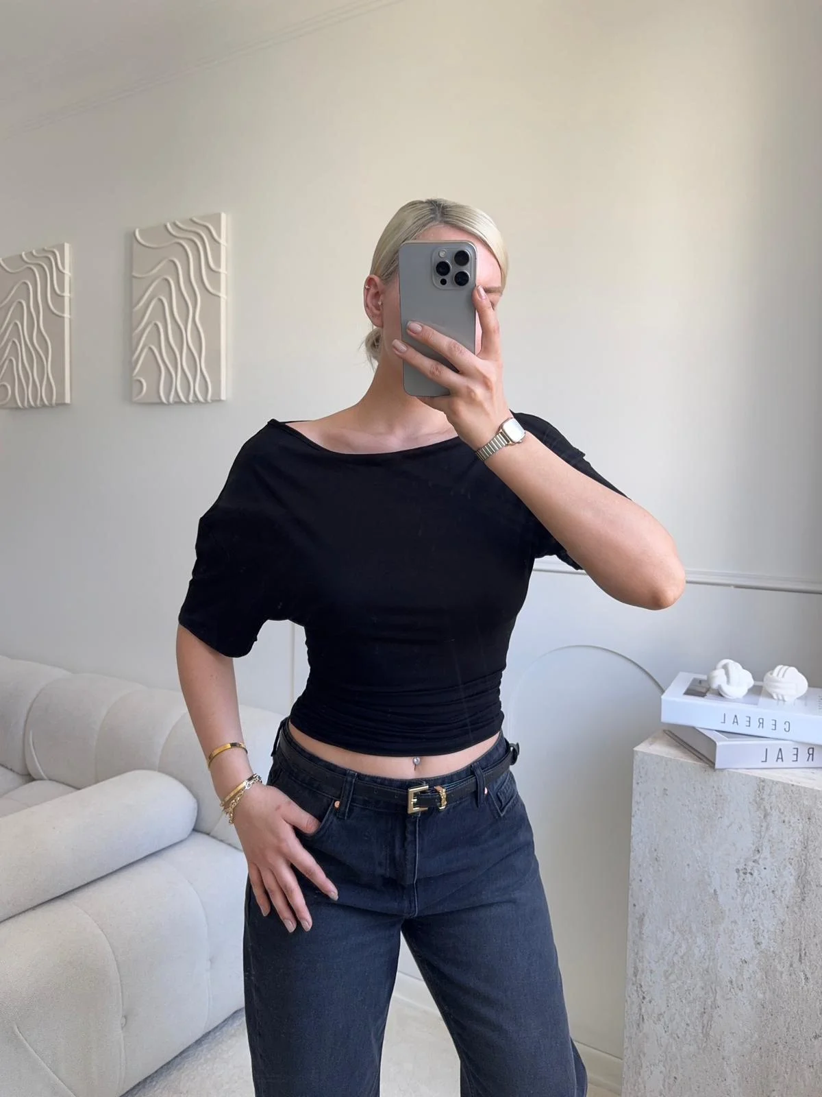 Kayık Yaka Bluz - SİYAH