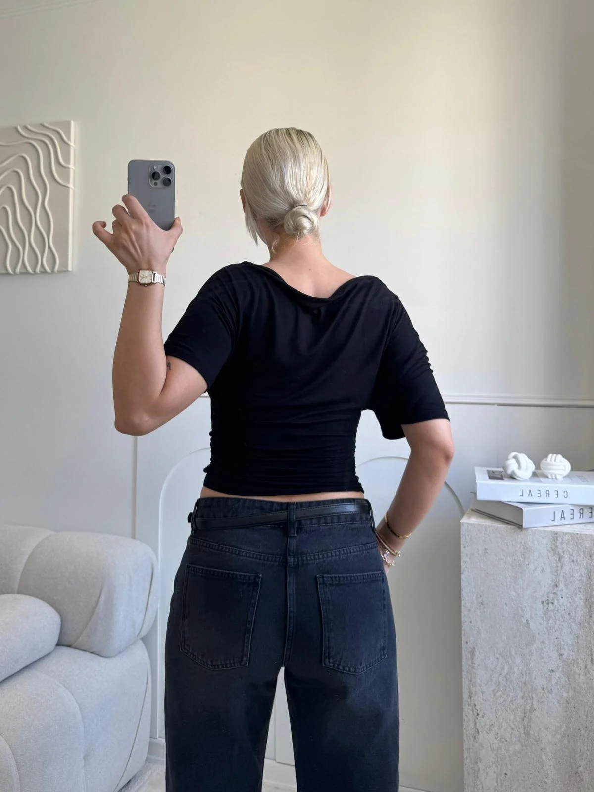 Kayık Yaka Bluz - SİYAH