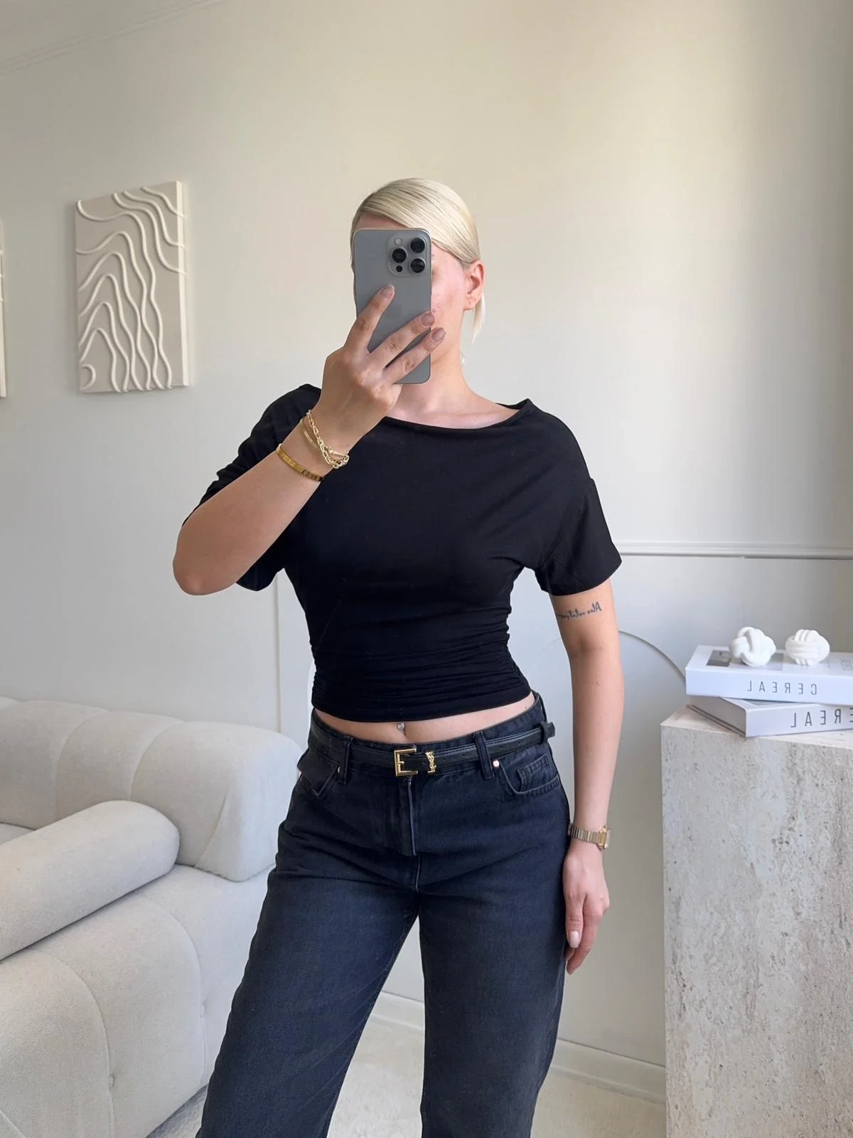 Kayık Yaka Bluz - SİYAH