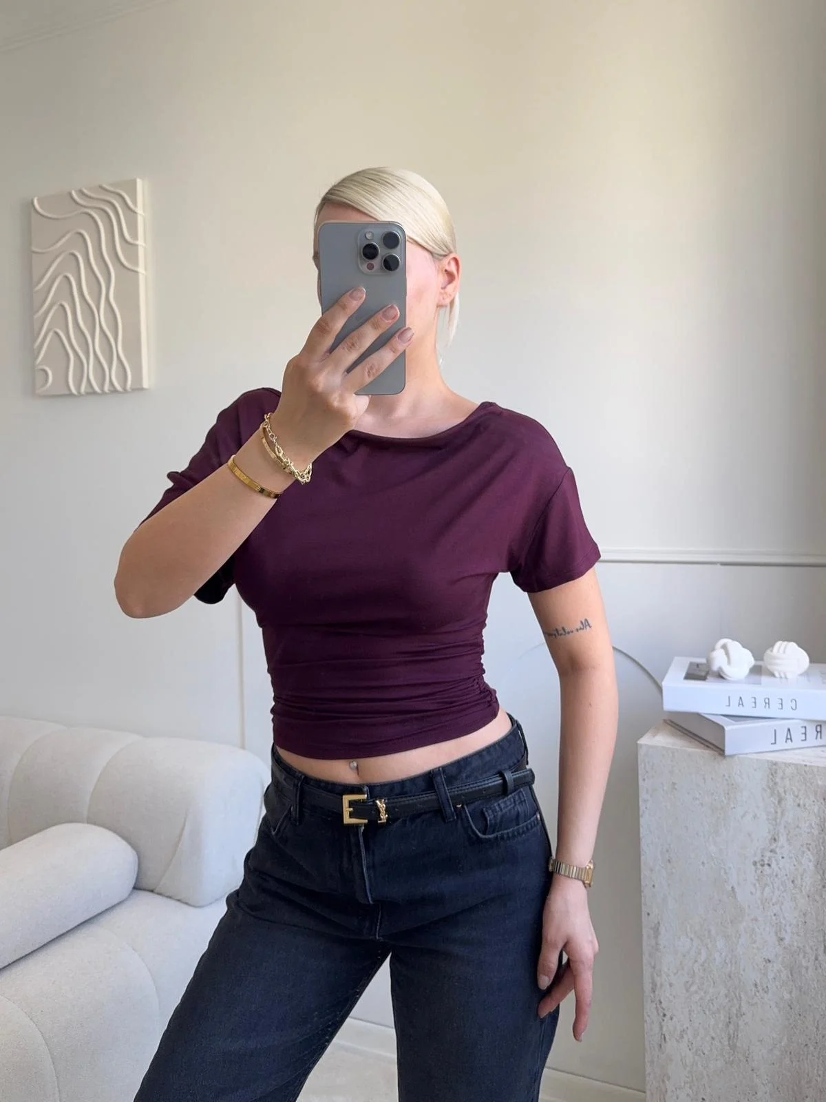 Kayık Yaka Bluz - BORDO