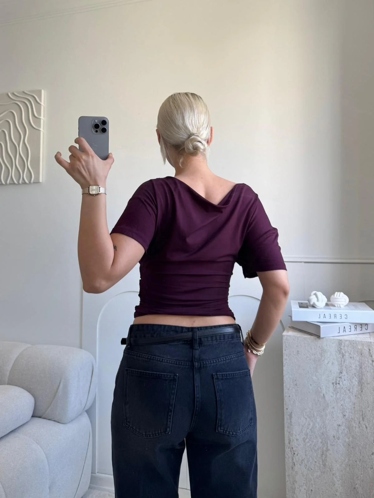 Kayık Yaka Bluz - BORDO